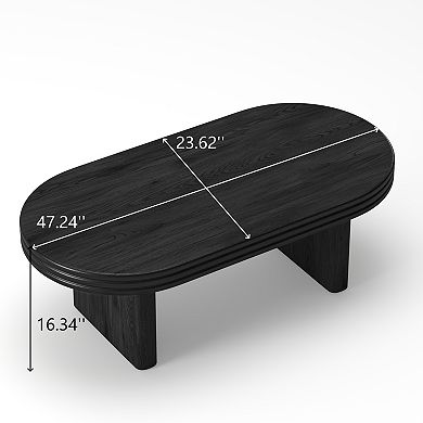 Trikiousd Mid Century Modern Oval Fluted Coffee Table with Wood Veneer