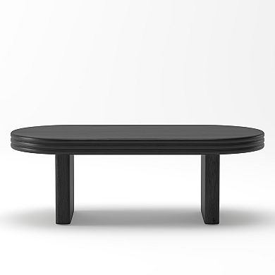 Trikiousd Mid Century Modern Oval Fluted Coffee Table with Wood Veneer