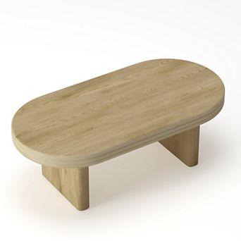 Trikiousd Mid Century Modern Oval Fluted Coffee Table with Wood Veneer