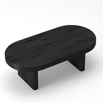 Trikiousd Mid Century Modern Oval Fluted Coffee Table with Wood Veneer