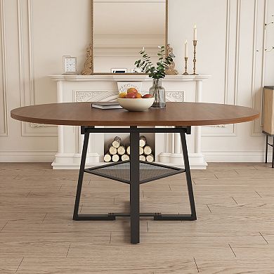 Trikiousd 47-Inch Extendable Round Dining Table with Storage Shelf for 4-8