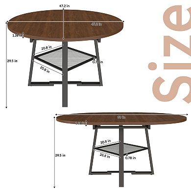 Trikiousd 47-Inch Extendable Round Dining Table with Storage Shelf for 4-8