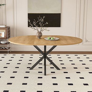 Trikiousd 43-58 Inch Extendable Round Dining Table with Oak Finish