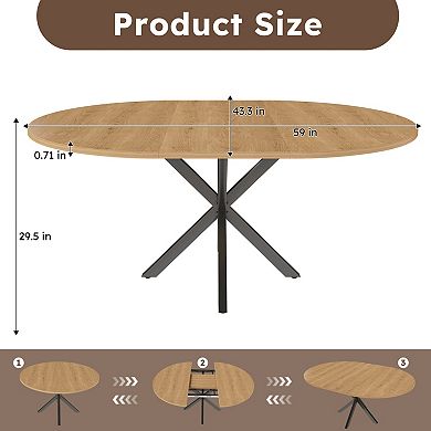 Trikiousd 43-58 Inch Extendable Round Dining Table with Oak Finish