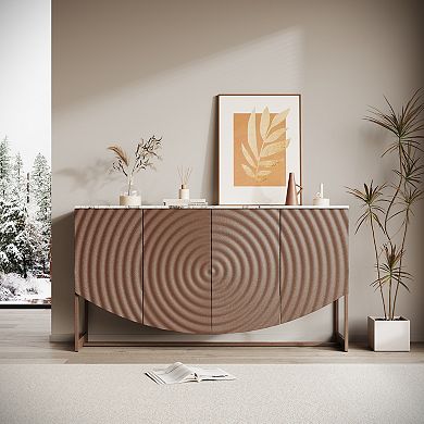 Trikiousd 63" Modern 3D Wave Sideboard with Marble-Style Top and Multi-Functional Storage Cabinet