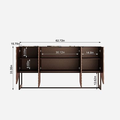 Trikiousd 63" Modern 3D Wave Sideboard with Marble-Style Top and Multi-Functional Storage Cabinet