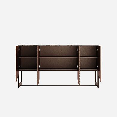 Trikiousd 63" Modern 3D Wave Sideboard with Marble-Style Top and Multi-Functional Storage Cabinet