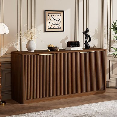 Trikiousd 59-Inch Modern Wavy Sideboard with 4-Door Storage Cabinet
