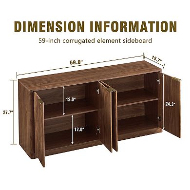 Trikiousd 59-Inch Modern Wavy Sideboard with 4-Door Storage Cabinet
