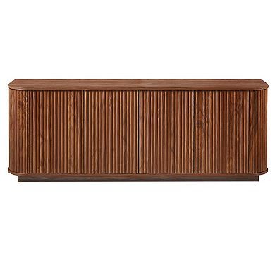 Trikiousd Mid-Century Modern Sideboard with Geometric Carved Doors and Metal Legs Storage Cabinet