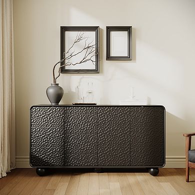Trikiousd 59" Modern Sideboard Buffet Cabinet with Honeycomb Doors and Sphere Legs Storage Console