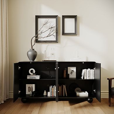 Trikiousd 59" Modern Sideboard Buffet Cabinet with Honeycomb Doors and Sphere Legs Storage Console