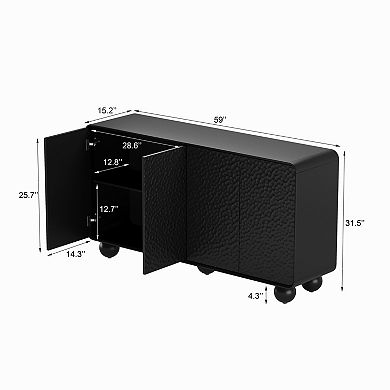 Trikiousd 59" Modern Sideboard Buffet Cabinet with Honeycomb Doors and Sphere Legs Storage Console