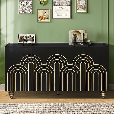 Trikiousd Modern Fluted 4-Door Sideboard Buffet Cabinet with Storage