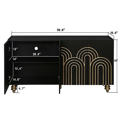 Trikiousd Modern Fluted 4-Door Sideboard Buffet Cabinet with Storage