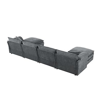 Trikiousd 136" Chenille U-Shaped Modular Sectional Sofa with Ottoman, 6-Seater