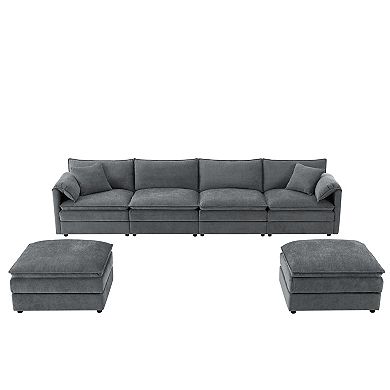 Trikiousd 136" Chenille U-Shaped Modular Sectional Sofa with Ottoman, 6-Seater