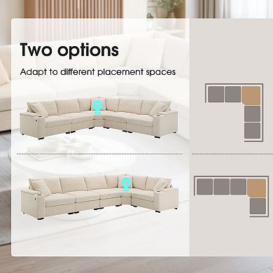 Trikiousd 104" L-Shaped Corduroy Sectional Sofa with Armrest Storage and USB