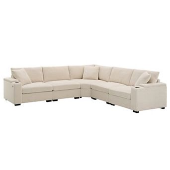 Trikiousd 104" L-Shaped Corduroy Sectional Sofa with Armrest Storage and USB