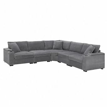 Trikiousd 104" L-Shaped Corduroy Sectional Sofa with Armrest Storage and USB