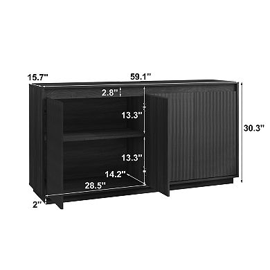 Trikiousd 4-Door Wood Sideboard Buffet Cabinet with Power Outlet and Wavy Texture