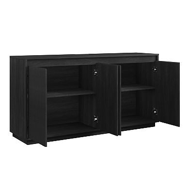Trikiousd 4-Door Wood Sideboard Buffet Cabinet with Power Outlet and Wavy Texture
