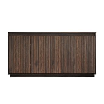 Trikiousd 4-Door Wood Sideboard Buffet Cabinet with Power Outlet and Wavy Texture