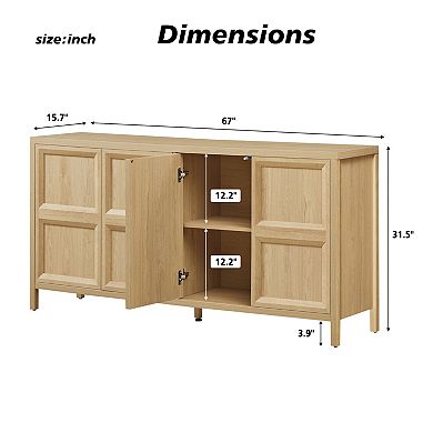 Trikiousd 67" Modern Sideboard Storage Cabinet with Tip-On Doors and Soft-Close Hinges