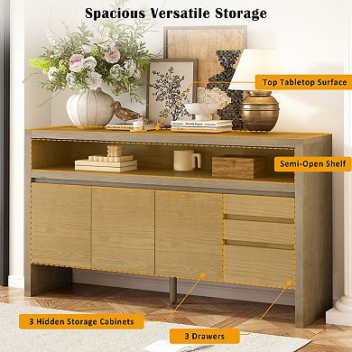 Trikiousd 60-Inch Modern Sideboard with 3 Doors and 3 Drawers