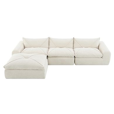 Trikiousd 116" Legless Chenille Modular Sofa with High-Density Foam and Ottoman