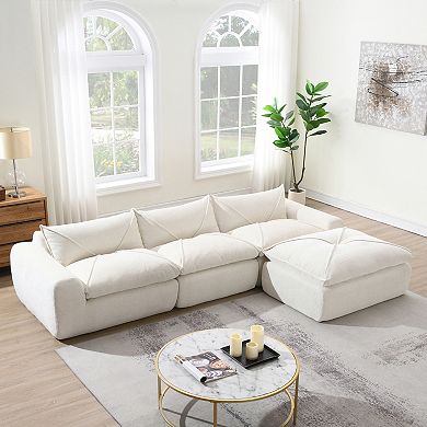 Trikiousd 116" Legless Chenille Modular Sofa with High-Density Foam and Ottoman