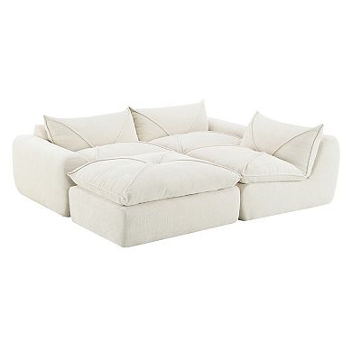 Trikiousd 116" Legless Chenille Modular Sofa with High-Density Foam and Ottoman