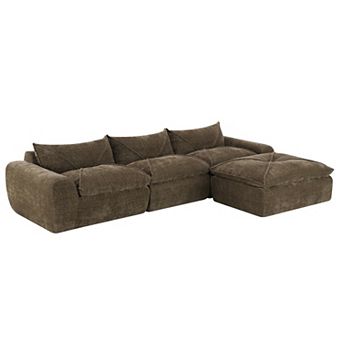 Trikiousd 116" Legless Chenille Modular Sofa with High-Density Foam and Ottoman