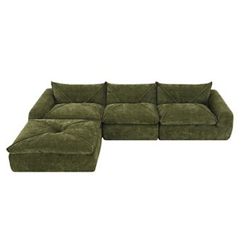 Trikiousd 116" Legless Chenille Modular Sofa with High-Density Foam and Ottoman