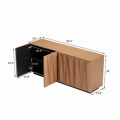 Trikiousd 60" Mid Century Sideboard Buffet Cabinet with 3D Doors and Storage Shelves