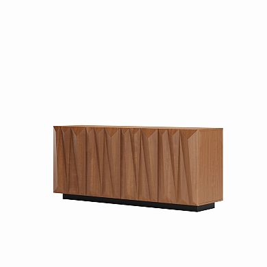 Trikiousd 60" Mid Century Sideboard Buffet Cabinet with 3D Doors and Storage Shelves