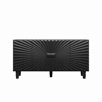 Trikiousd 59" Modern Buffet Sideboard with 4 Sunburst Doors and Solid Wood Legs Storage Cabinet