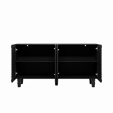Trikiousd 59" Modern Buffet Sideboard with 4 Sunburst Doors and Solid Wood Legs Storage Cabinet