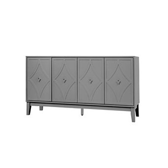 Trikiousd 4-Door Storage Cabinet Sideboard with Hand-Carved Geometric Doors and Adjustable Shelves