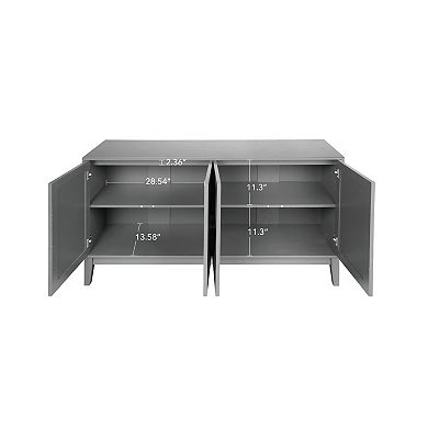 Trikiousd 4-Door Storage Cabinet Sideboard with Hand-Carved Geometric Doors and Adjustable Shelves