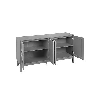 Trikiousd 4-Door Storage Cabinet Sideboard with Hand-Carved Geometric Doors and Adjustable Shelves