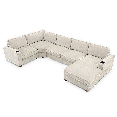 Trikiousd 119" U Shaped Sectional Sofa Chenille 6 Seat Couch with Cup Holders