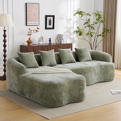Trikiousd 104.7" L-Shaped Modular Sectional Sofa with Curved Chaise, Compression Chenille Couch