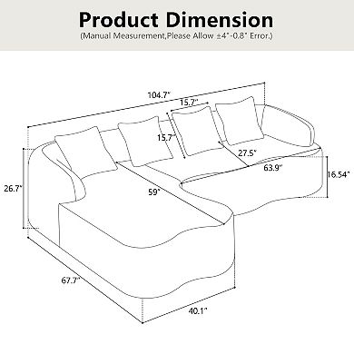 Trikiousd 104.7" L-Shaped Modular Sectional Sofa with Curved Chaise, Compression Chenille Couch
