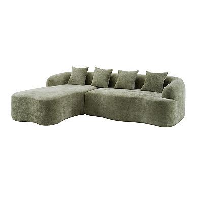 Trikiousd 104.7" L-Shaped Modular Sectional Sofa with Curved Chaise, Compression Chenille Couch