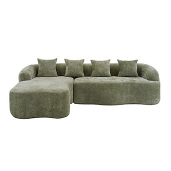Trikiousd 104.7" L-Shaped Modular Sectional Sofa with Curved Chaise, Compression Chenille Couch