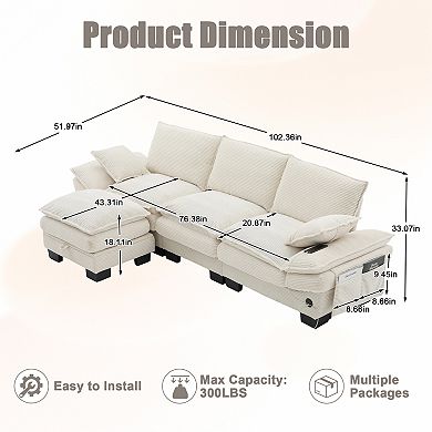 Trikiousd Cloud Modular Sectional Sofa Corduroy Deep Seat Upholstered Couch Set