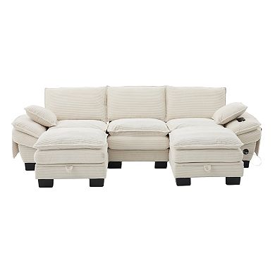 Trikiousd Cloud Modular Sectional Sofa Corduroy Deep Seat Upholstered Couch Set