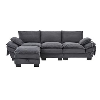 Trikiousd Cloud Modular Sectional Sofa Corduroy Deep Seat Upholstered Couch Set