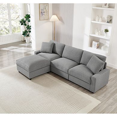 Trikiousd 103.54" L-Shaped Modular Sectional Sofa with Storage Ottoman, 3-Seat Cloud Couch